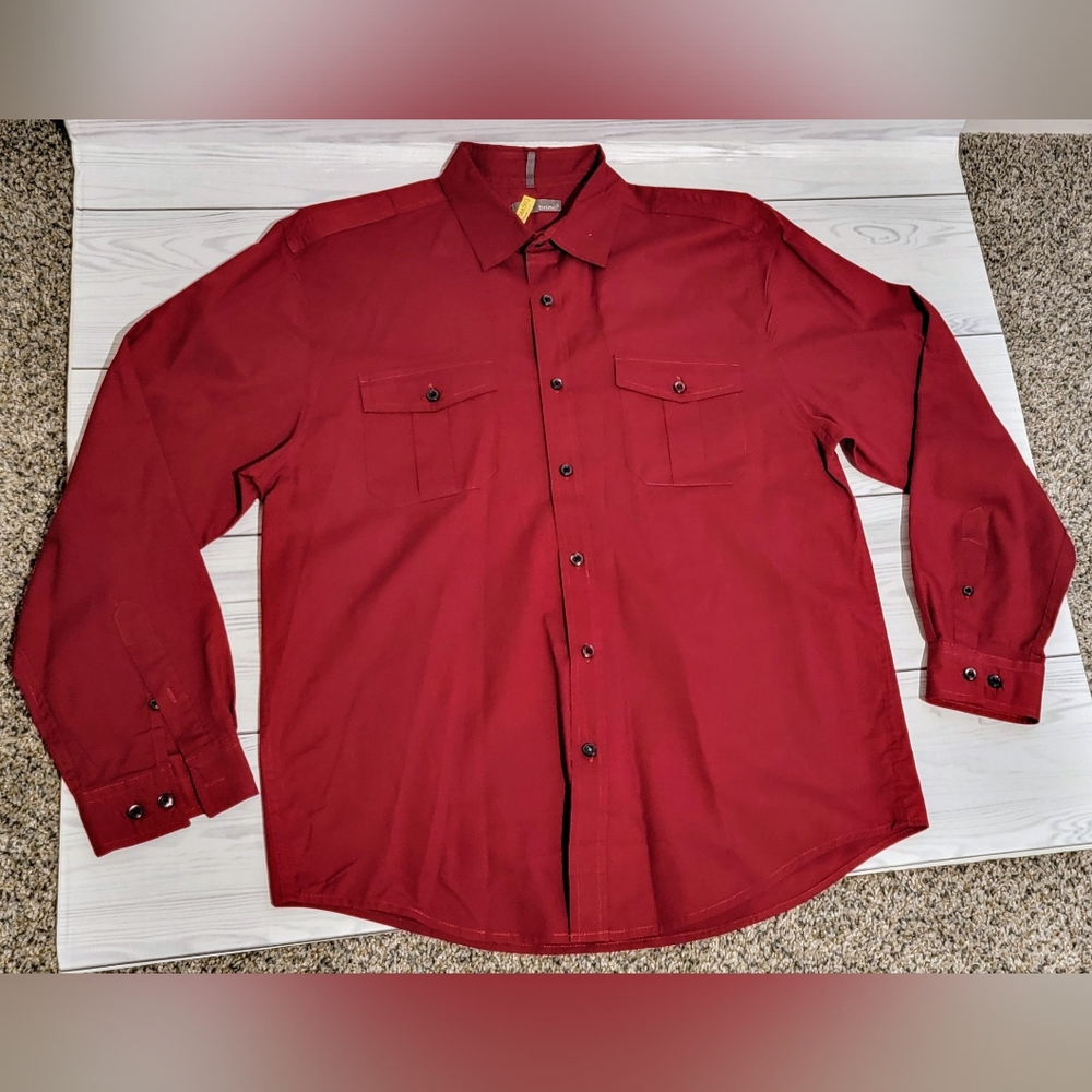 Bruno Men's Red Button-Up Long Sleeve Shirt Sz L